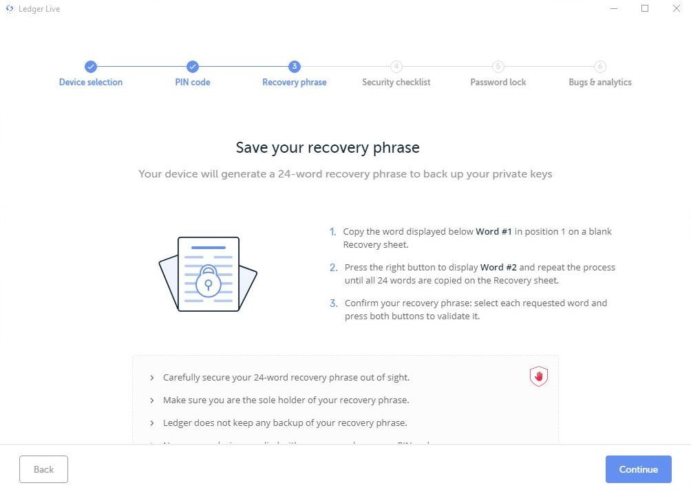 Ledger Live - Recovery phrase